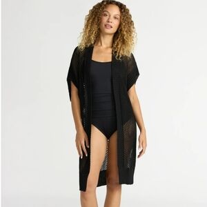 Time‎ & Tru Black Open Knit Crochet Ruana S-M  NWT